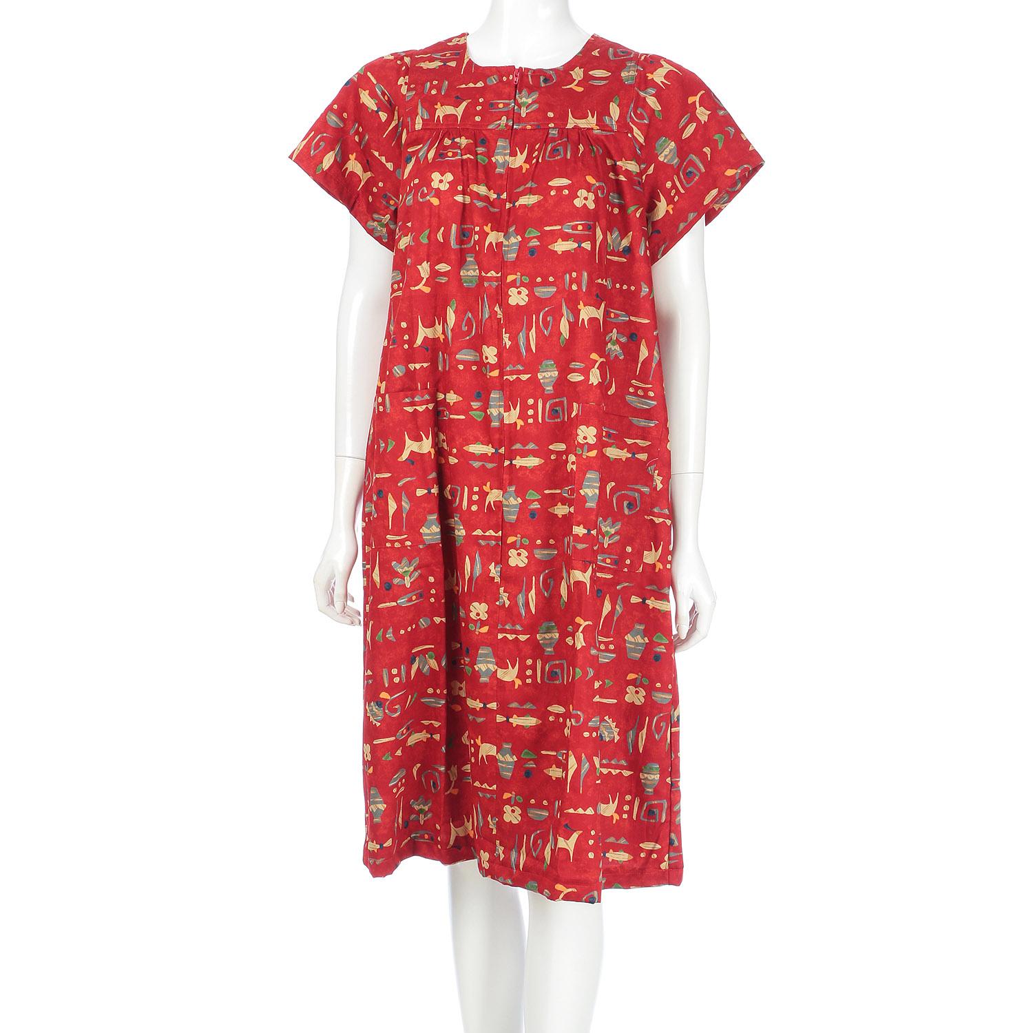 Silk Gathered Dress - Red - M to L