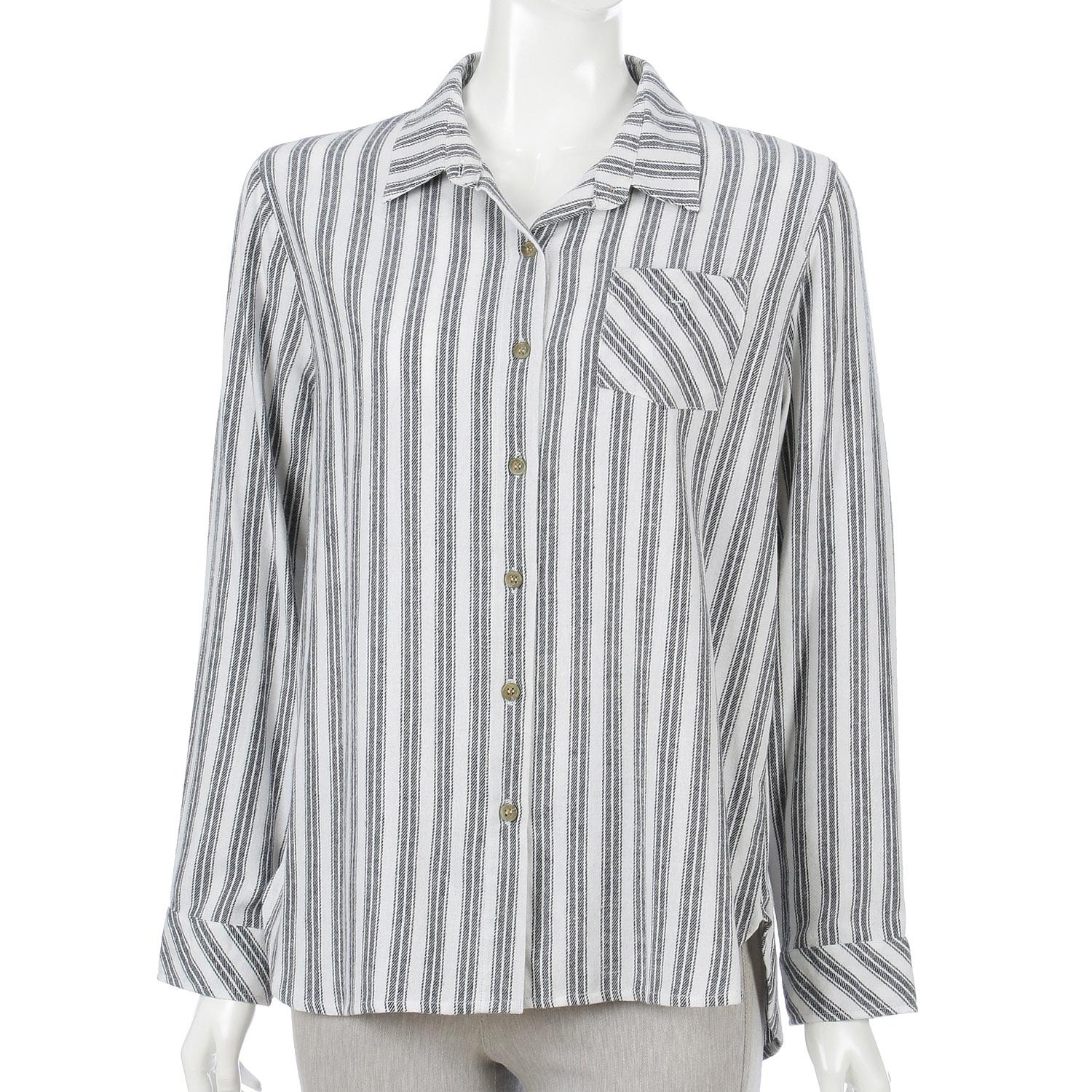 Cotton Flannel Shirt, Stripe, M