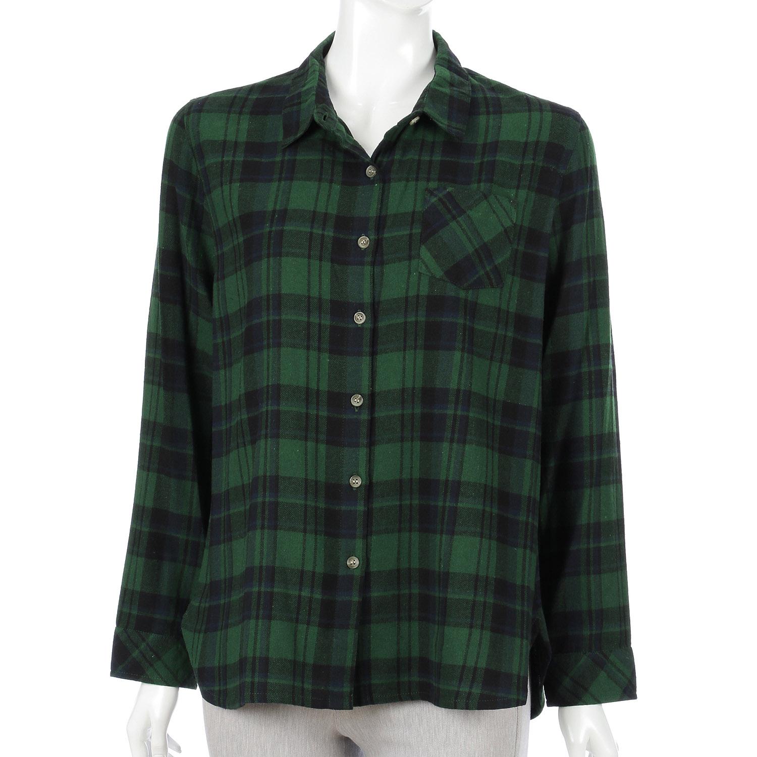 Cotton Flannel Shirt, Green Check, M