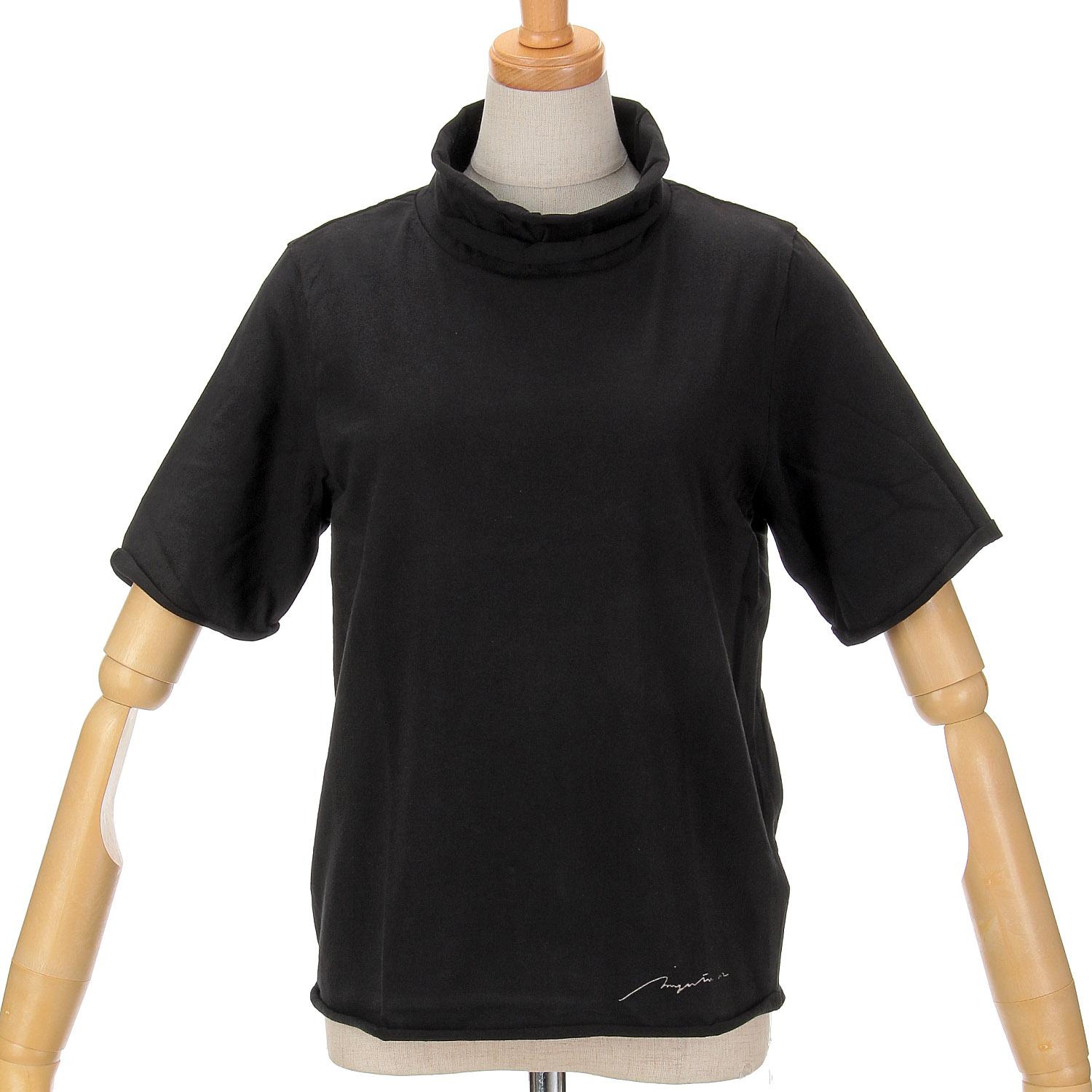 Magenta Cotton Jersey Two-Layer Rolled Hem Short Sleeve T-Shirt, Black, F (Free Size)