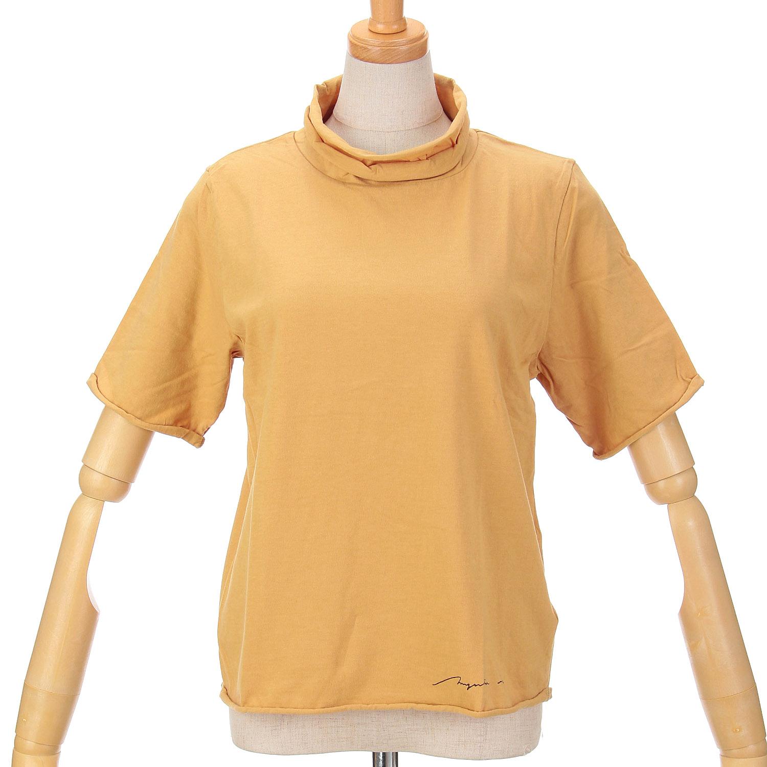 Magenta Cotton Jersey Two-Layer Rolled Hem Short Sleeve Shirt, Mustard, F (Free)