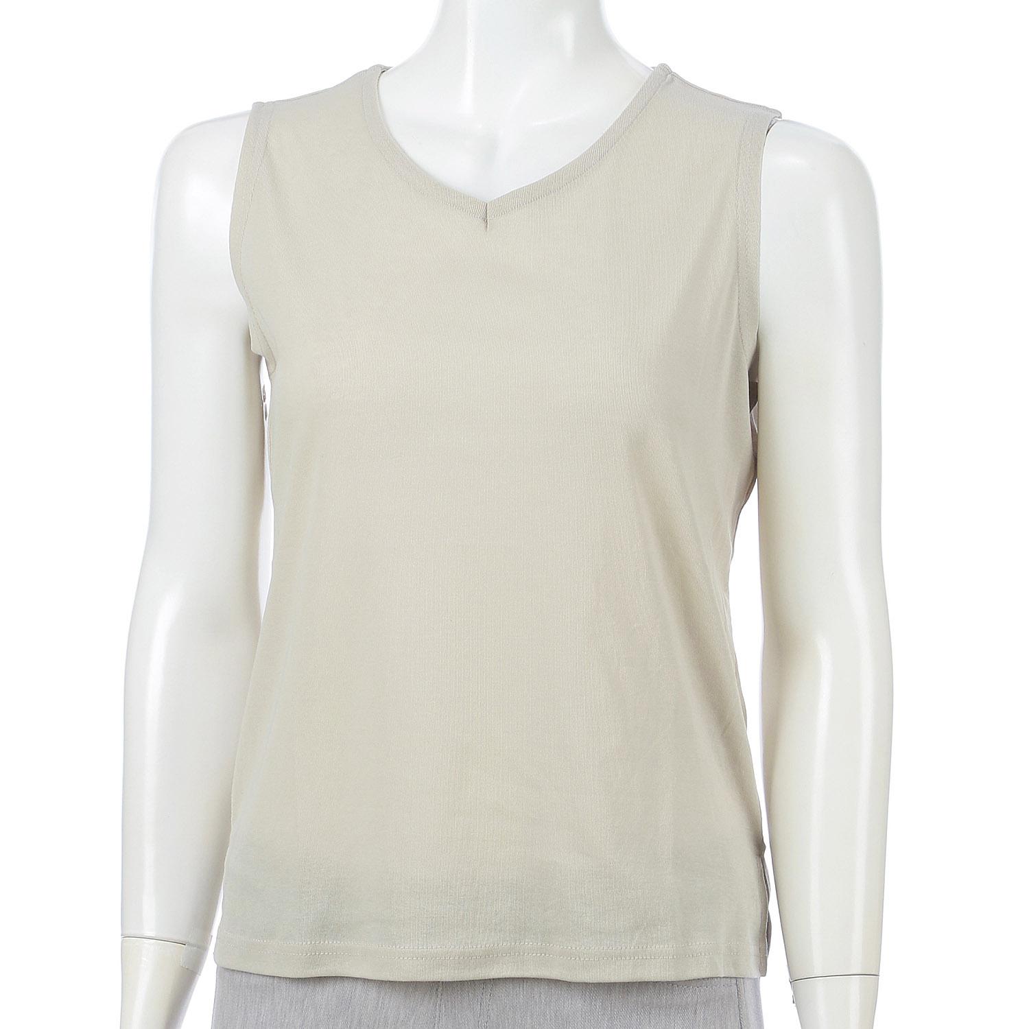 V-neck sleeveless top, beige, M