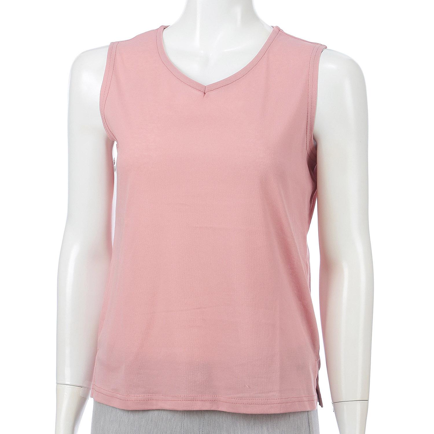 V-neck sleeveless top, pink, M
