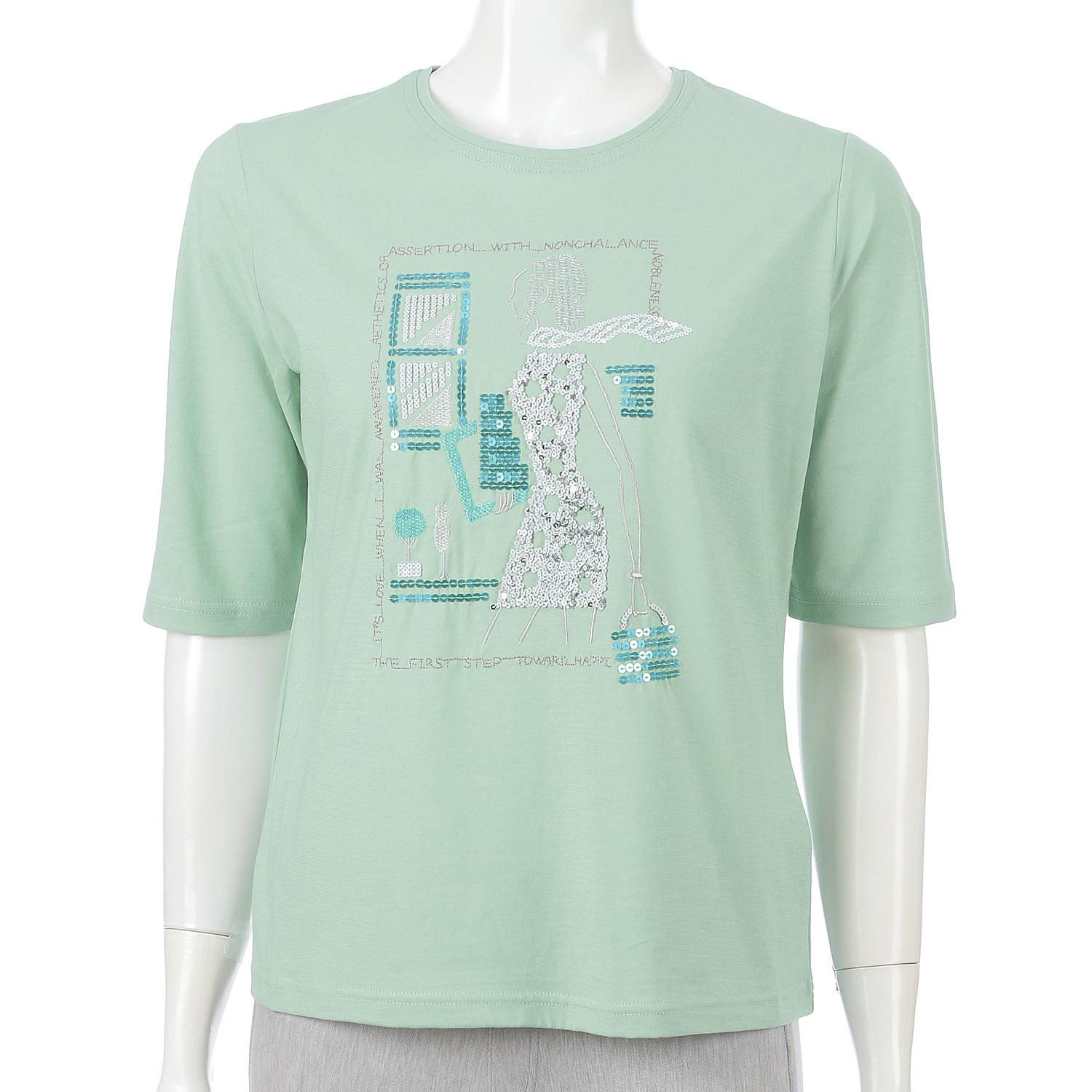 Women's Crew Neck 5-Sleeve Embroidered T-Shirt