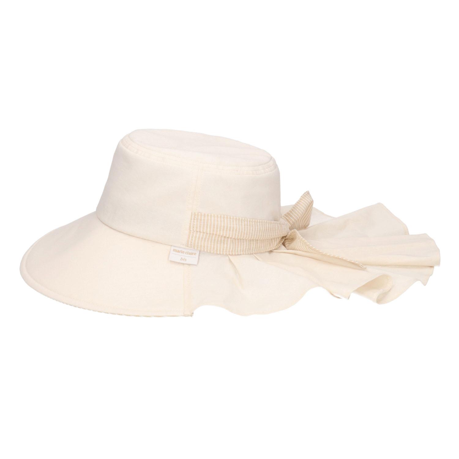marie claire bis Striped Gathered Hat Beige M–L