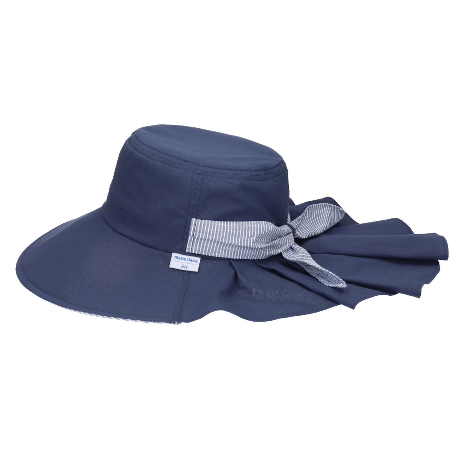 marie claire bis Striped Gathered Hat Navy Blue L–LL