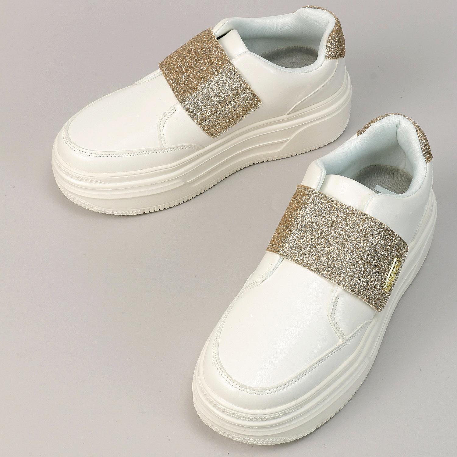 Kitson Velcro Thick-Sole Lame Sneakers 1502