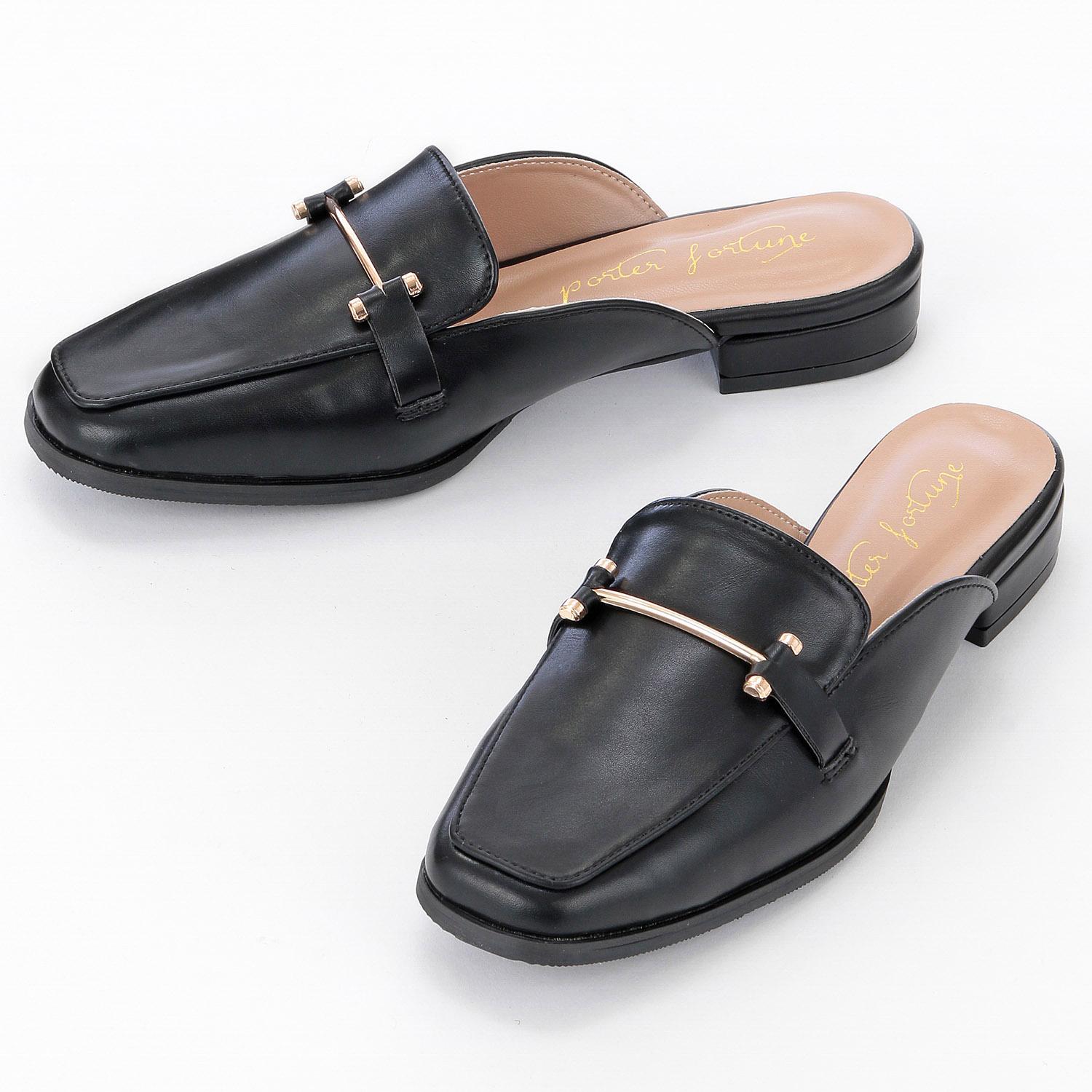 Porter Fortune Square Toe Mule with Bit H-6130 Black S