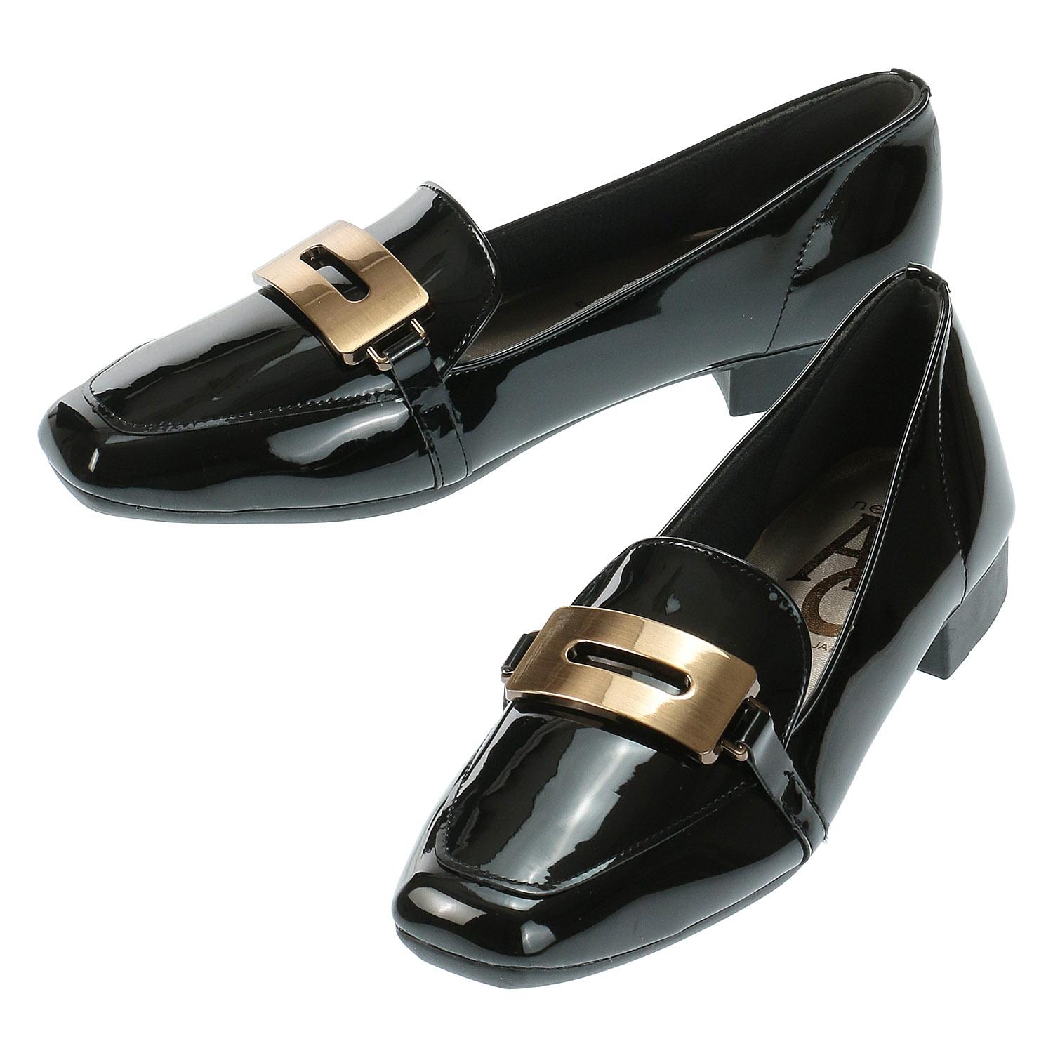 Enamel Loafers with AC Buckle 1762 Black 24.5cm