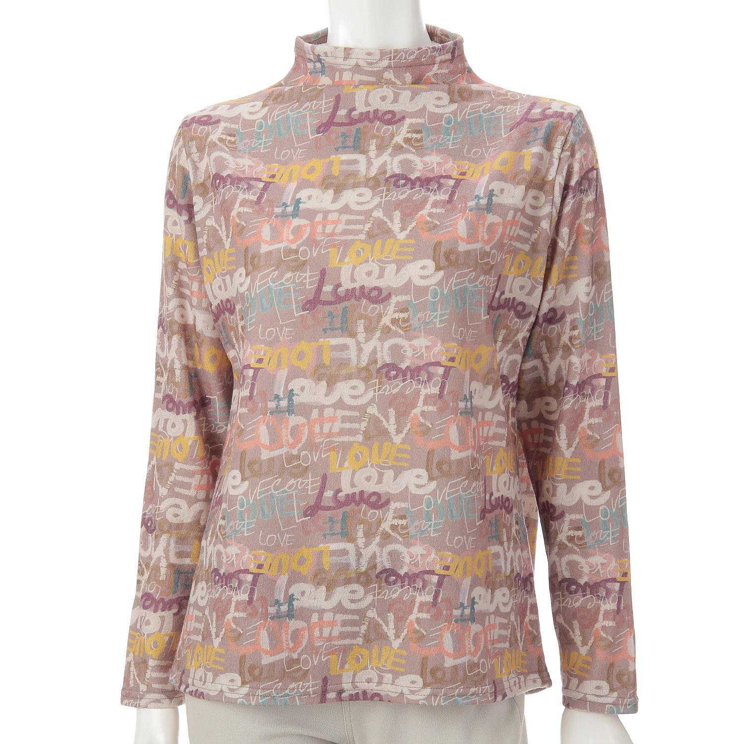 Brushed Print Bottleneck Cut-and-Sew Top