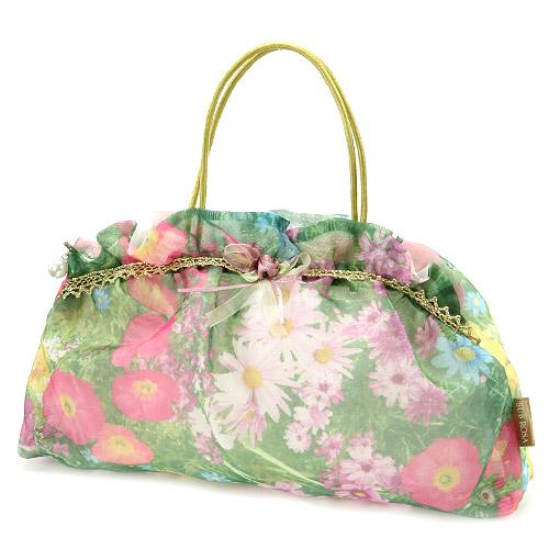 Organza Frill Handle Pouch Large 04 Dark Green