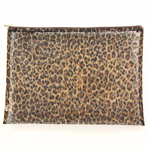 Leopard Print Mesh Flat Pouch - Extra Large