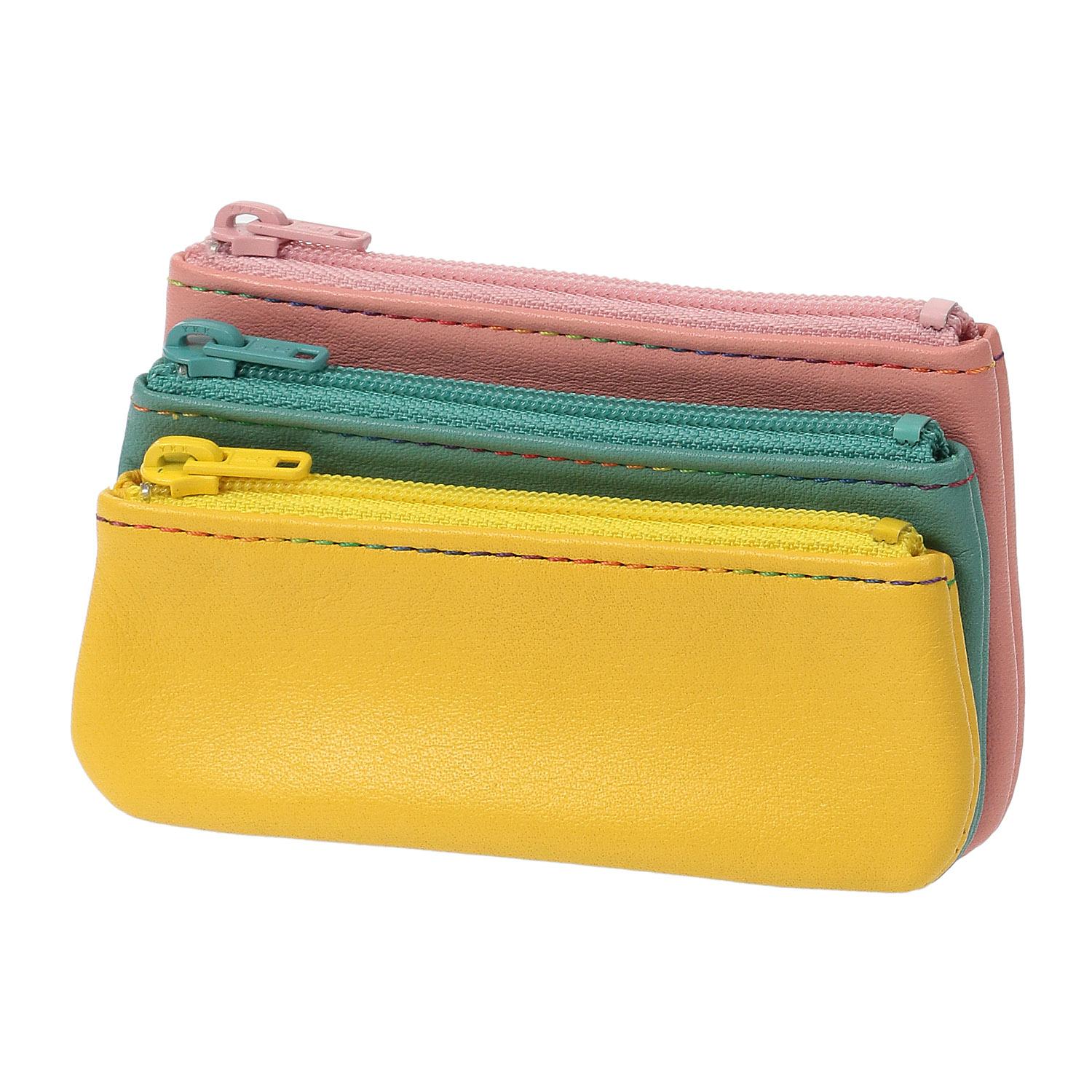 Cowhide Multi-Color 3-Pocket Coin Purse 60