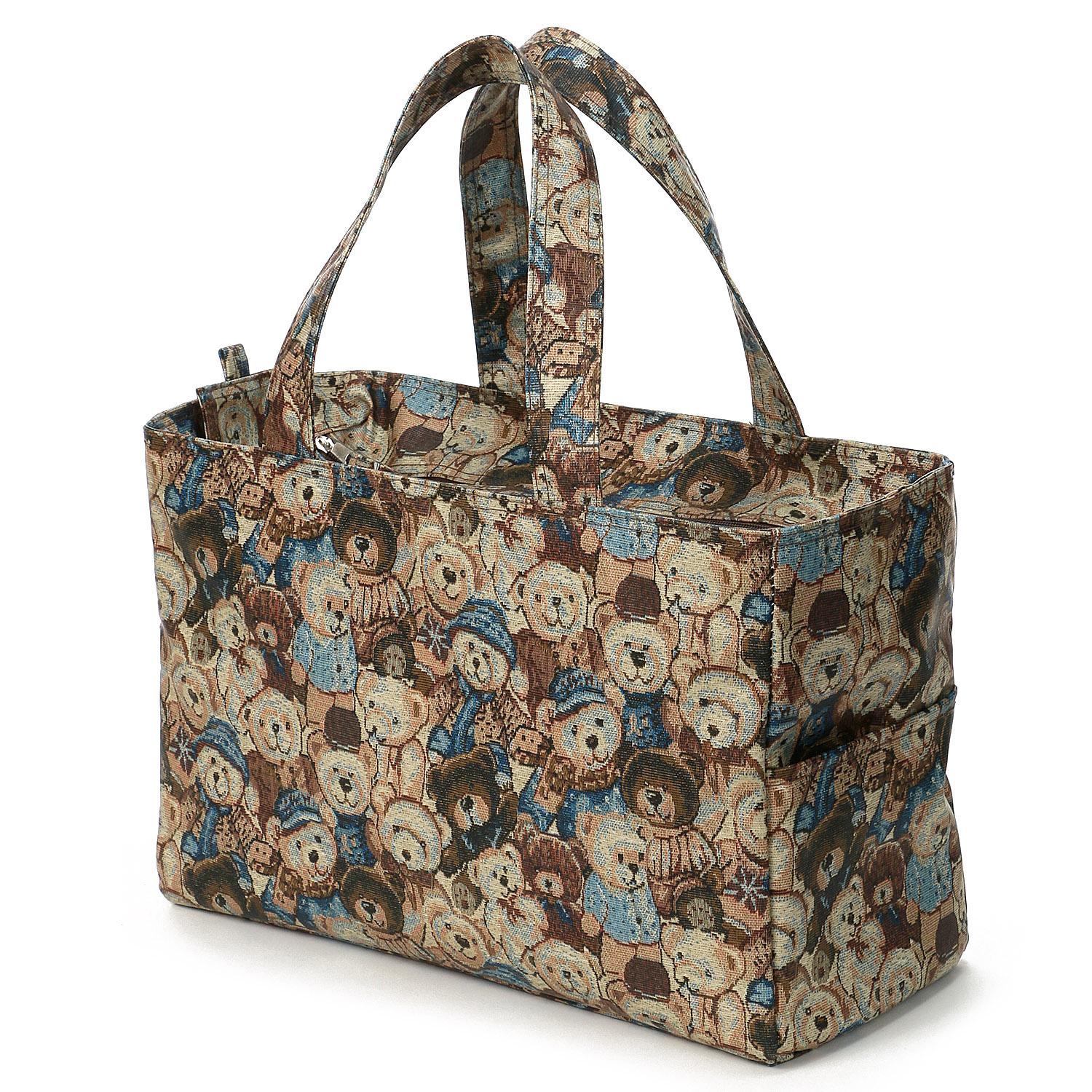 Kumagobran Pattern Insulated Cooler/Warmer Box-Style Tote Bag - Blue