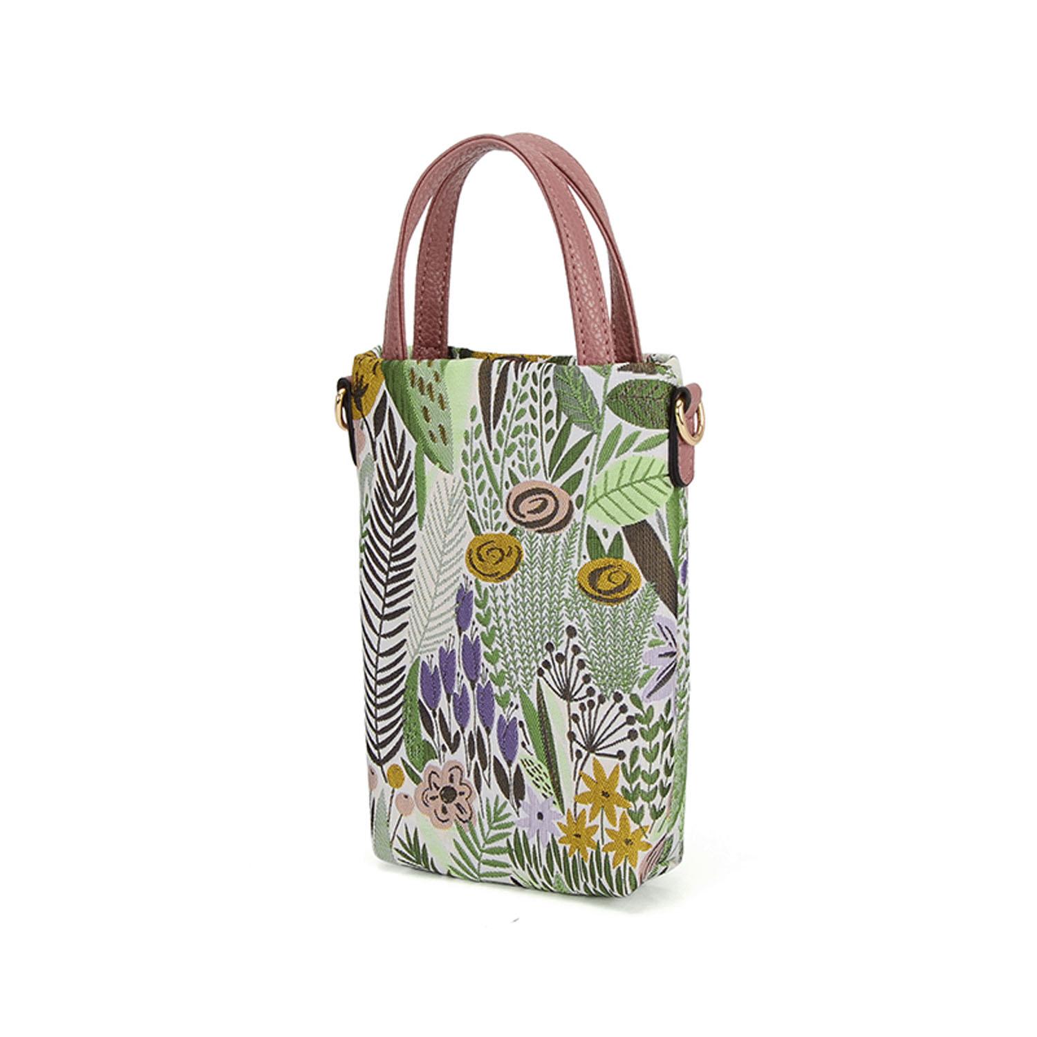 Botanical Print Smartphone Shoulder Bag - Grayish Pink