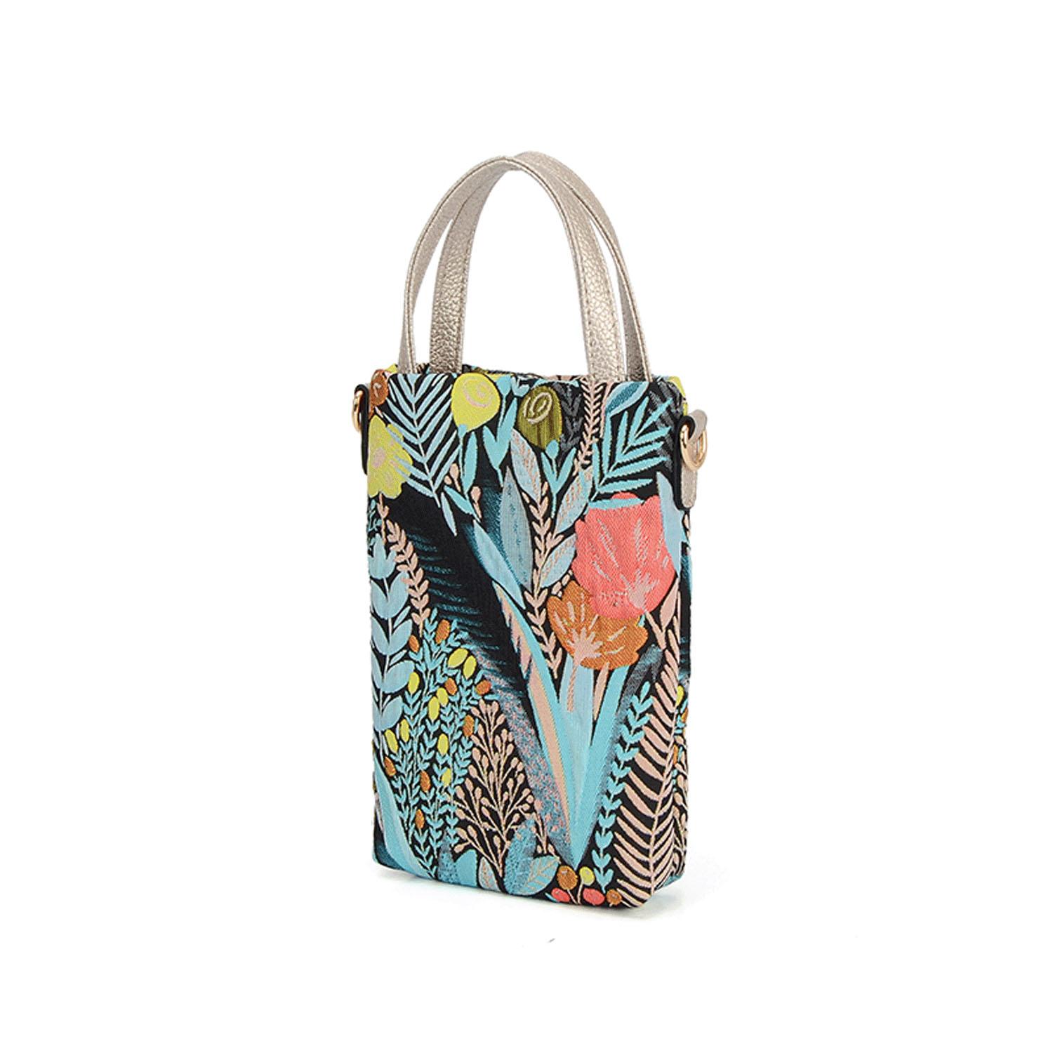Botanical Print Smartphone Shoulder Bag - Champagne Gold