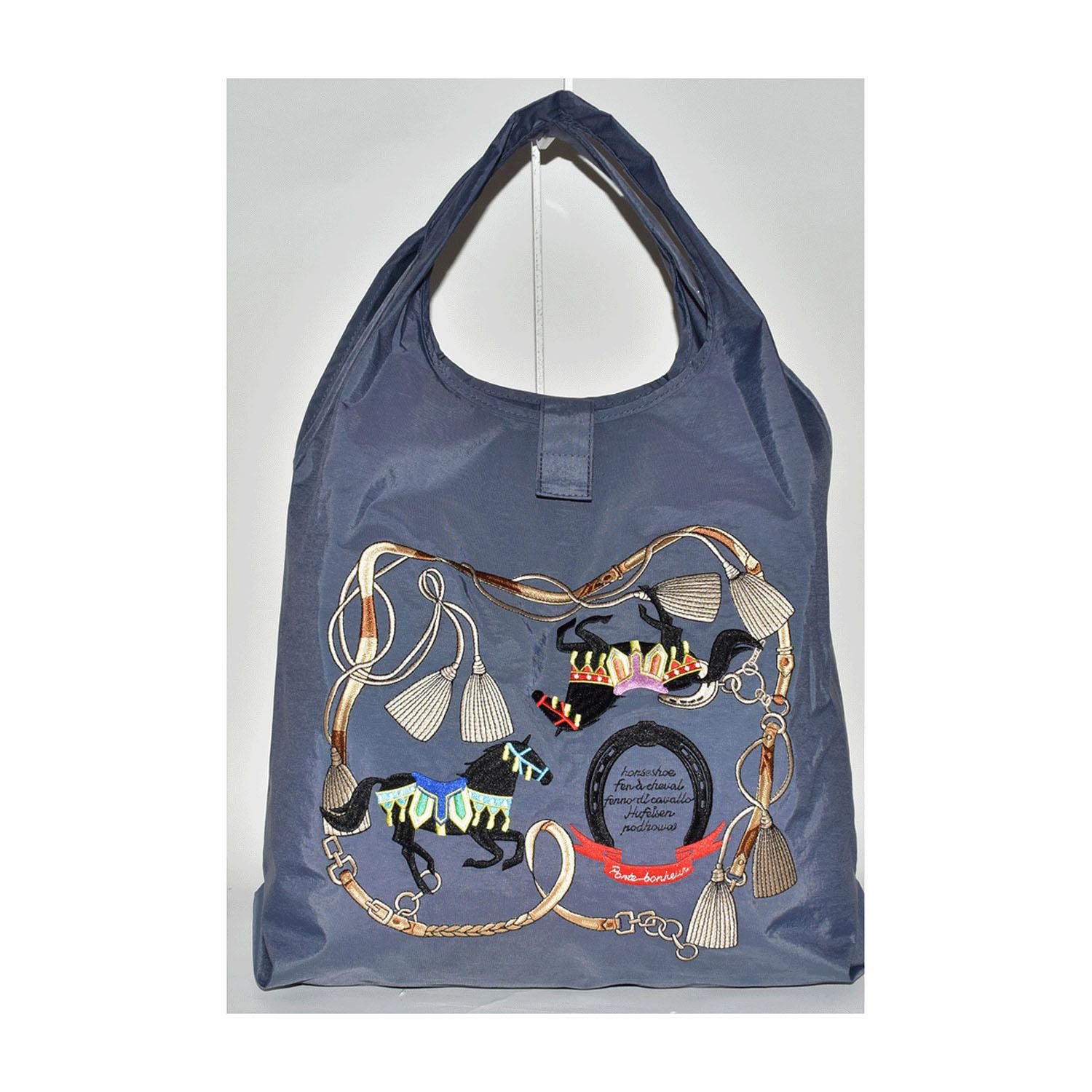 Horse-Pattern Embroidered Compact Tote Bag