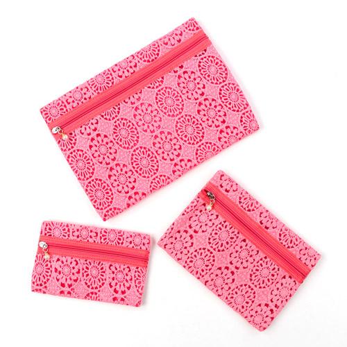 Mesh Flower Lace Pouch 3-Piece Set Pink