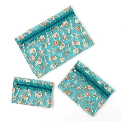 Mesh Gold Embroidery Pouch 3-Piece Set