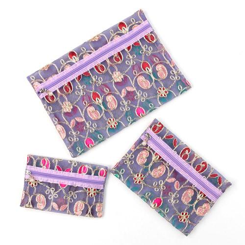 Mesh Gold Embroidery Pouch 3-Piece Set