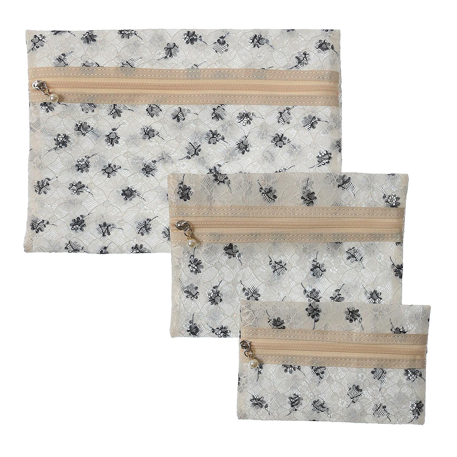 Mesh Floral 3-Piece Pouch Set