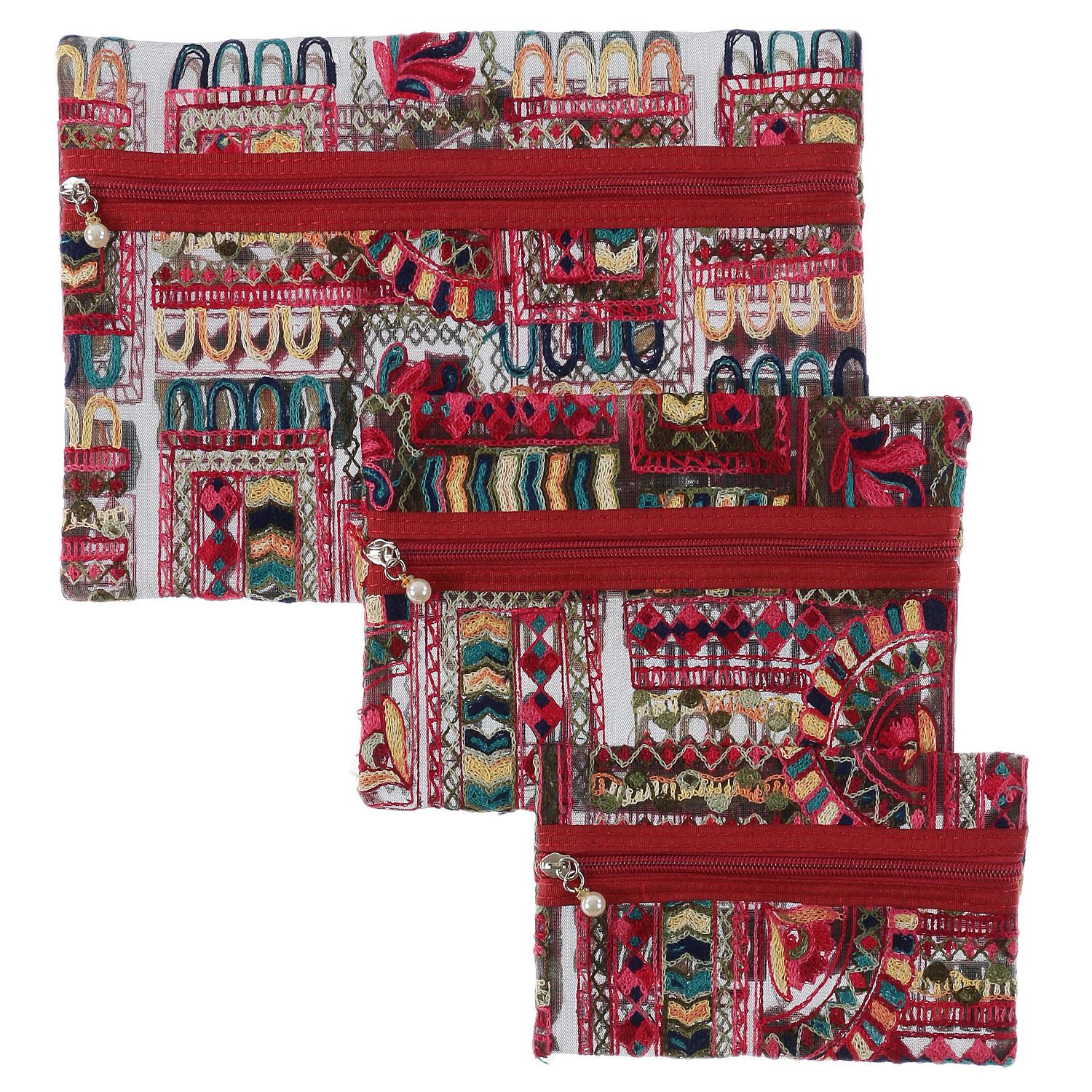 Mesh 3-Pocket Pouch - Red