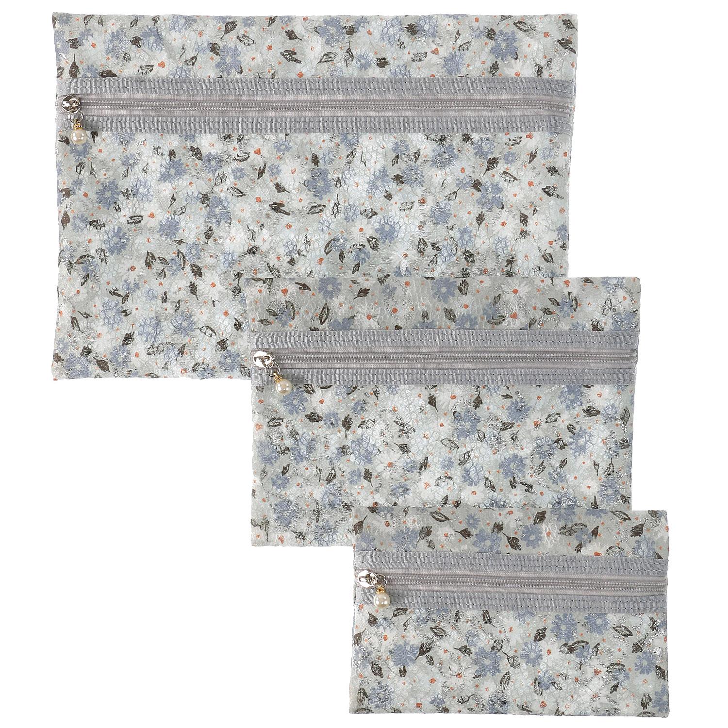 Mesh Floral 3-Piece Pouch Set
