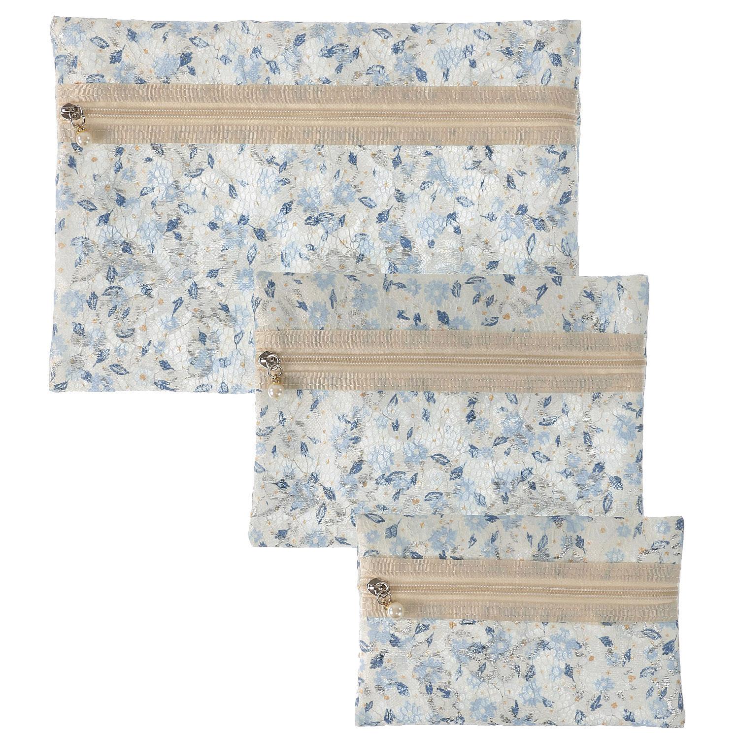 Mesh Floral 3-Piece Pouch Set
