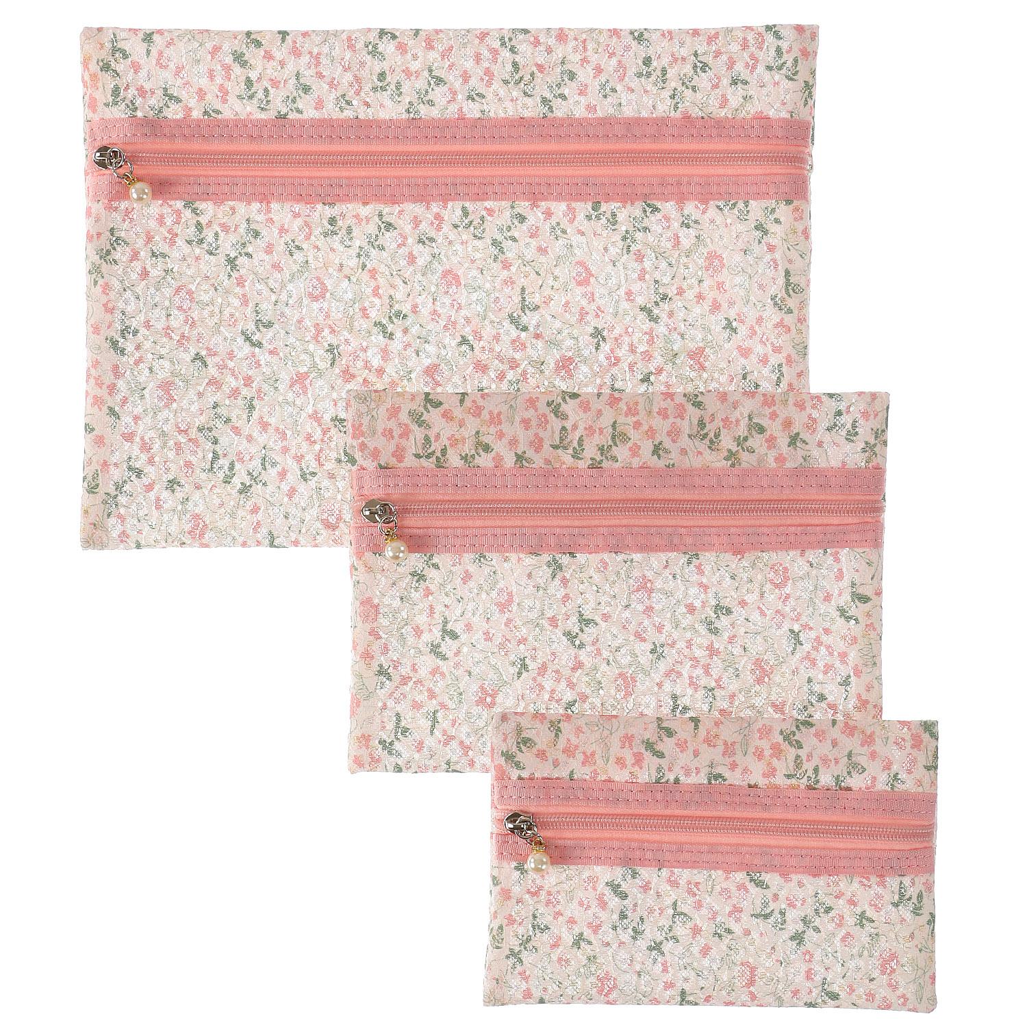 Mesh Floral 3-Piece Pouch Set