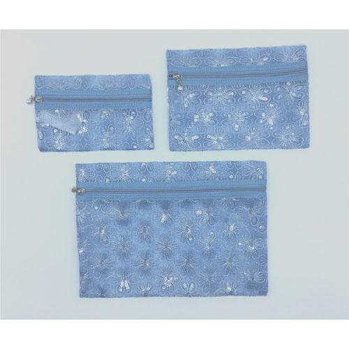 Mesh Sequined Flower Embroidery 3-Piece Pouch Set