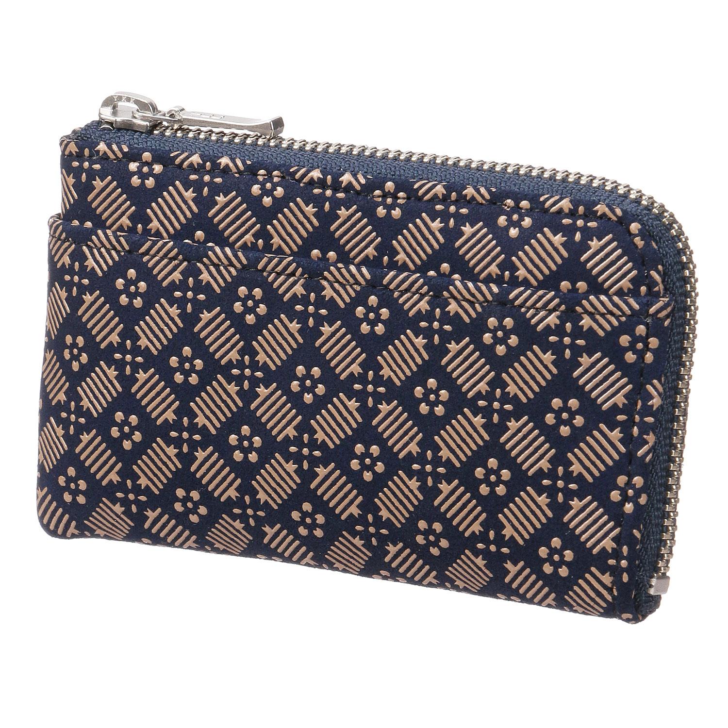 Inden 1005 Coin Purse Plum Thread-Wrapped Grid Pattern 74 Navy 10 White