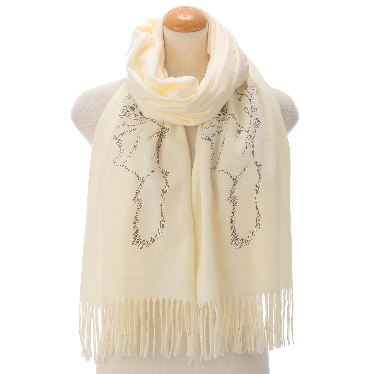 Line Drawing Cat Embroidered Stole