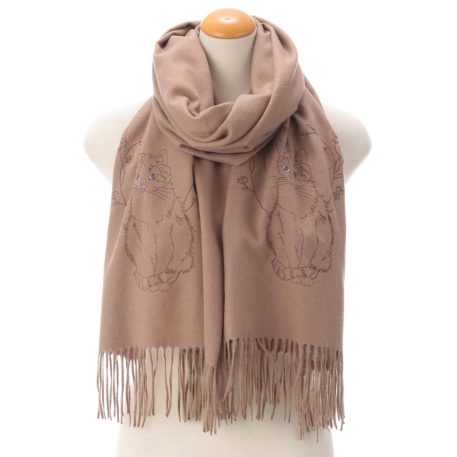 Line Drawing Cat Embroidered Stole