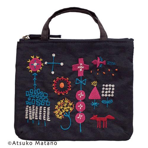 ATSUKO MATANO Embroidered Pouch Small Forest (Black)