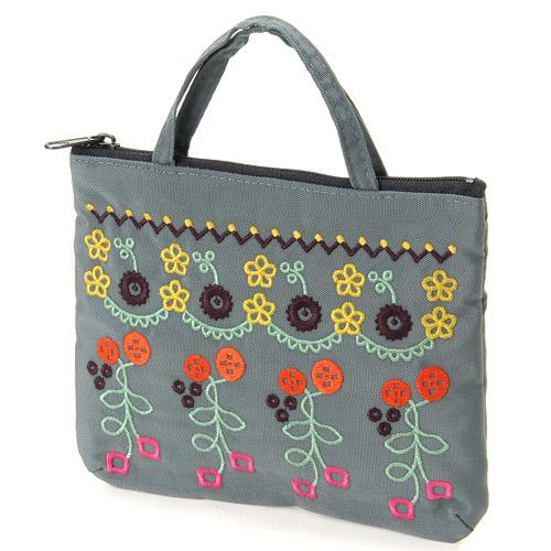 ATSUKO MATANO Embroidered Pouch Floral Embroidery Gray