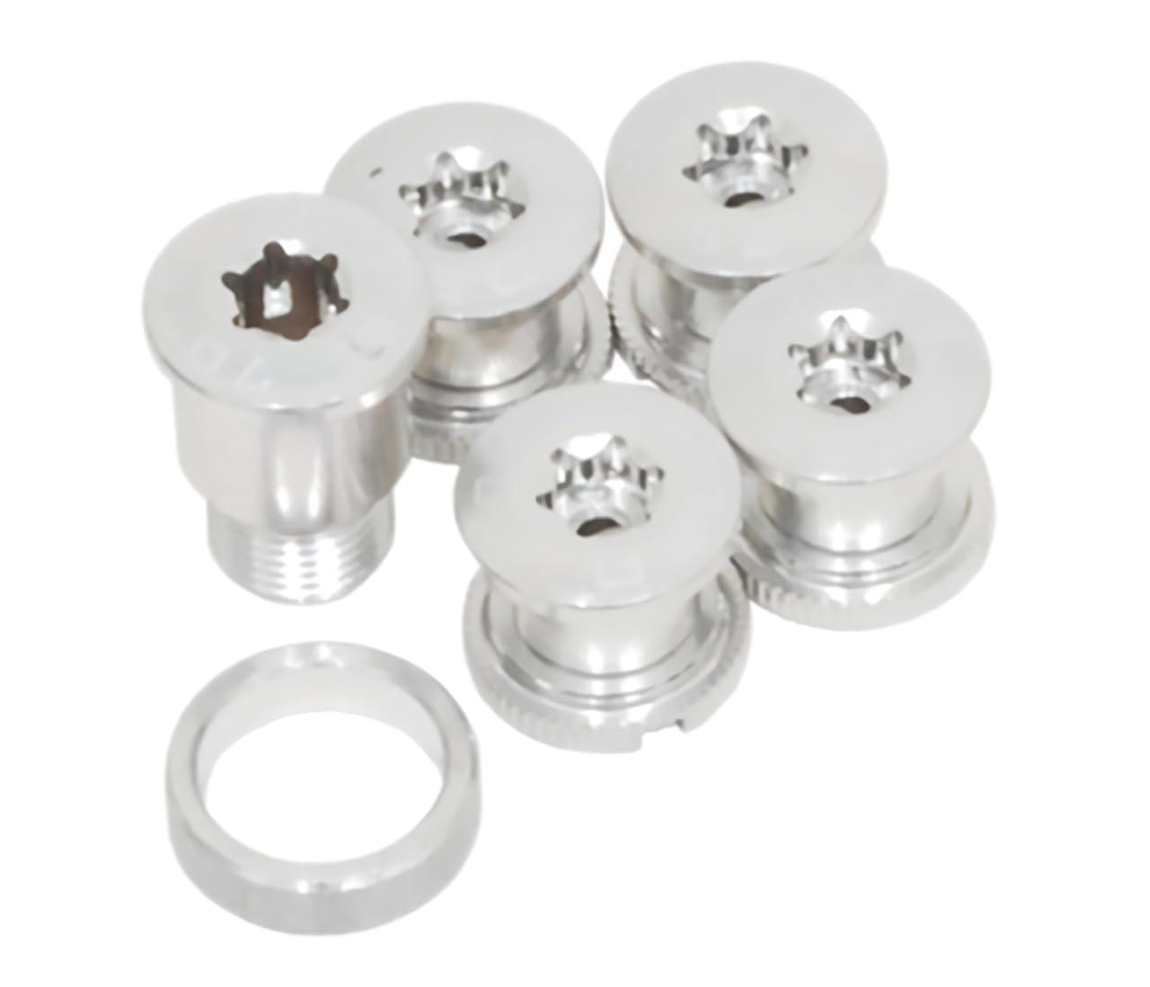 RIDEA Chainring Screw for Campagnolo, Silver, 5-Piece Set with Spacers (Outer Diameter 13mm × Inner Diameter 10mm × Thickness 3.5mm)