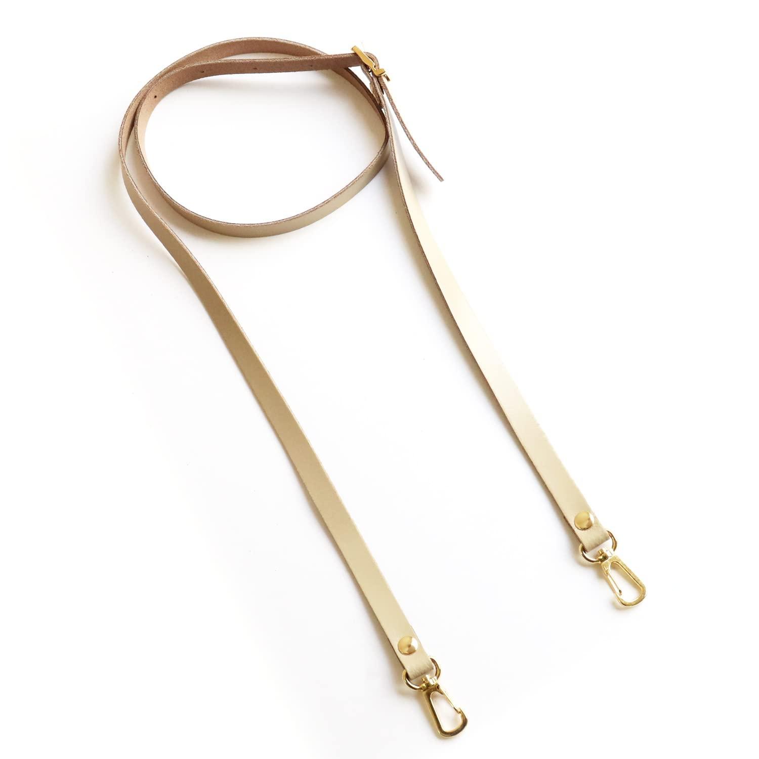 Nihon Knot Button Trading Co. Genuine Leather Shoulder Strap Water-Repellent Finish Gold Hardware Narrow Width 12mm Natural KT60-G-W