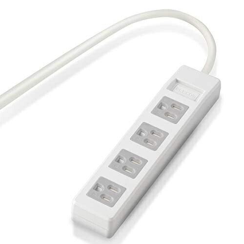ELECOM Power Strip, 3-Pin, Dust-Proof Shutters, 4 Outlets, 2.5m, White T-T1C-3425WH