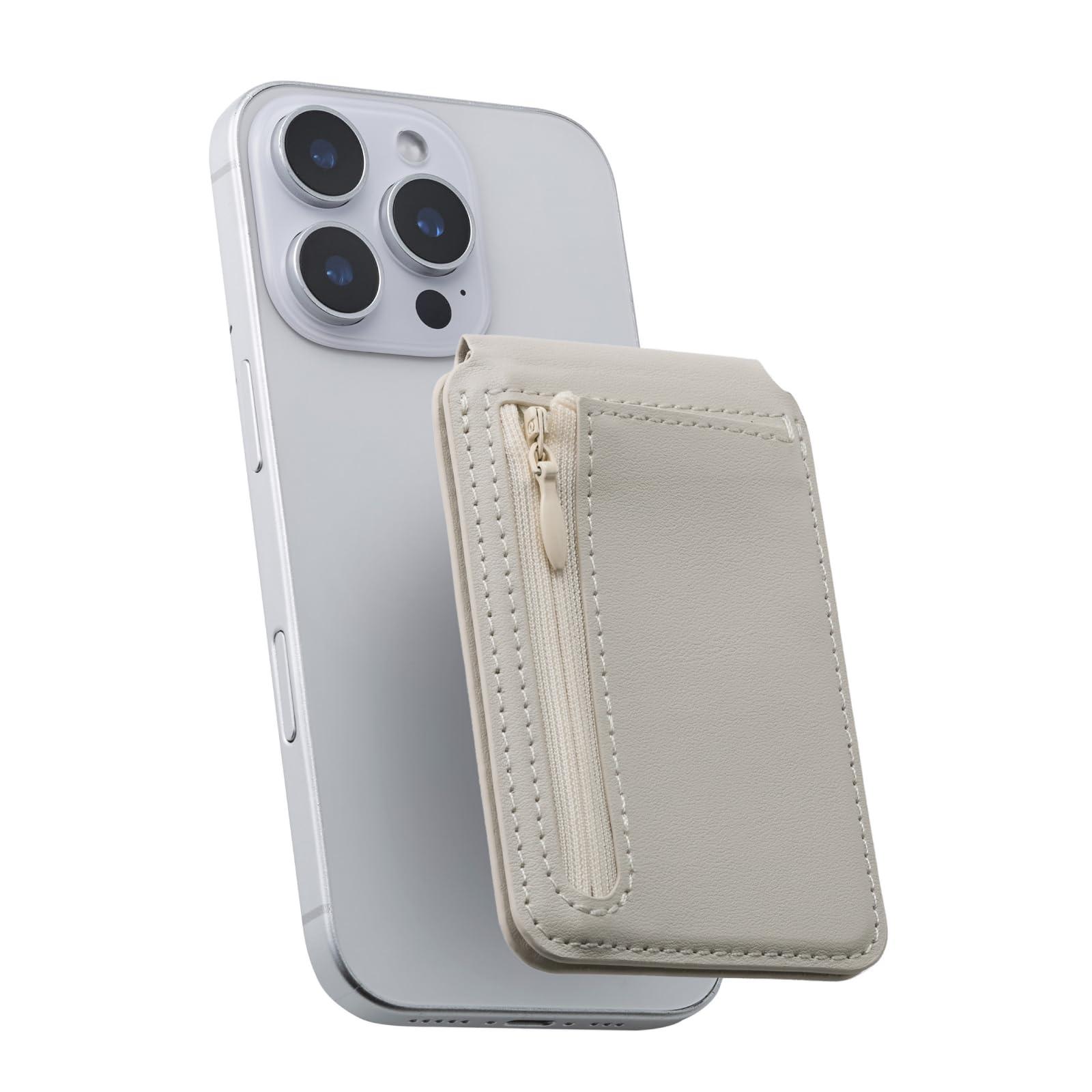 ELECOM MAGKEEP Card Wallet Stand Beige AMS-MAGCWSBG