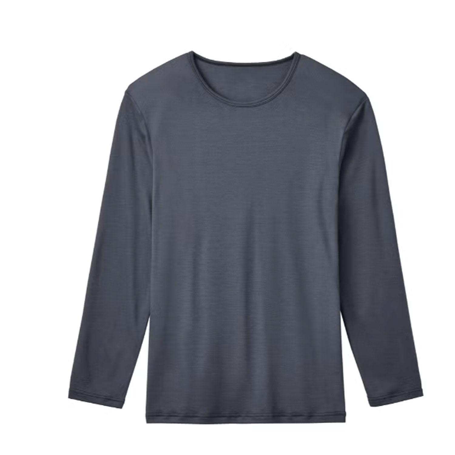 GUNZE Men's Fire Acidron Crew Neck Long Sleeve Shirt, Grayish Blue, LL (2L)