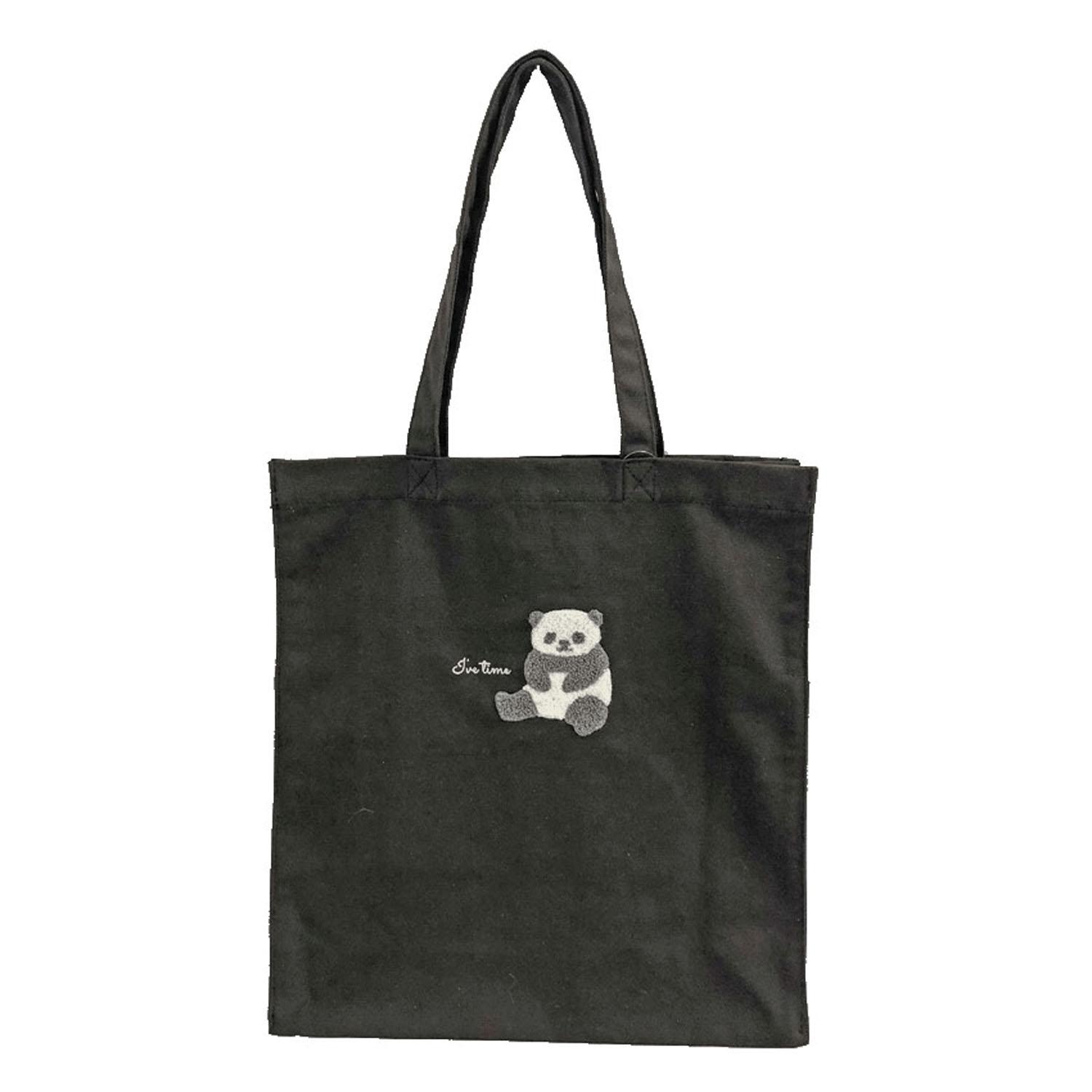 Animal Sagara Embroidered Tote Bag Panda Black