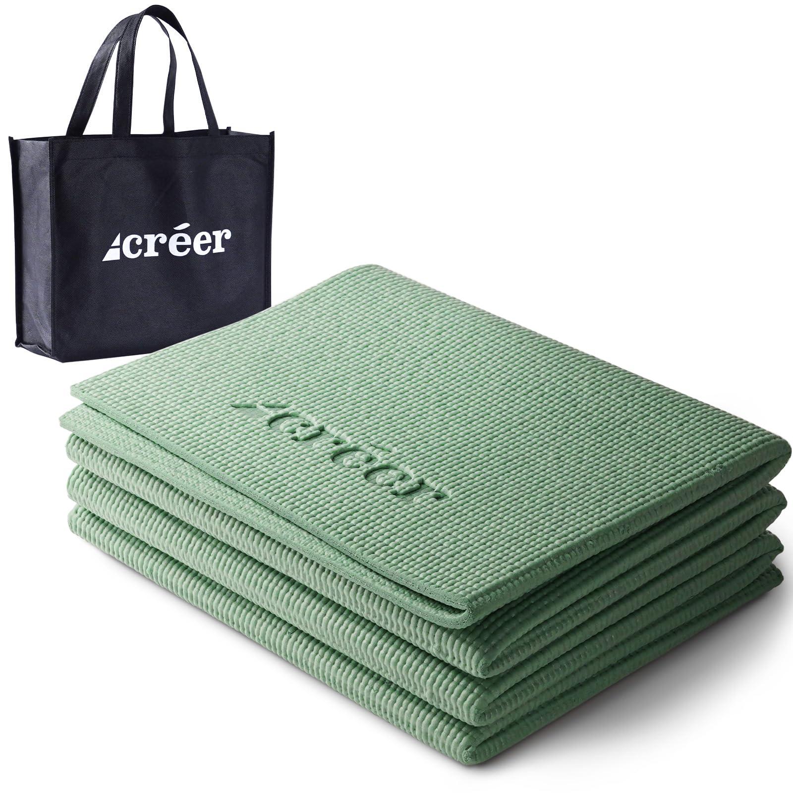 Rise Creation Creer Foldable Yoga Mat with Carry Bag, Smoky Green C084-smokygreen