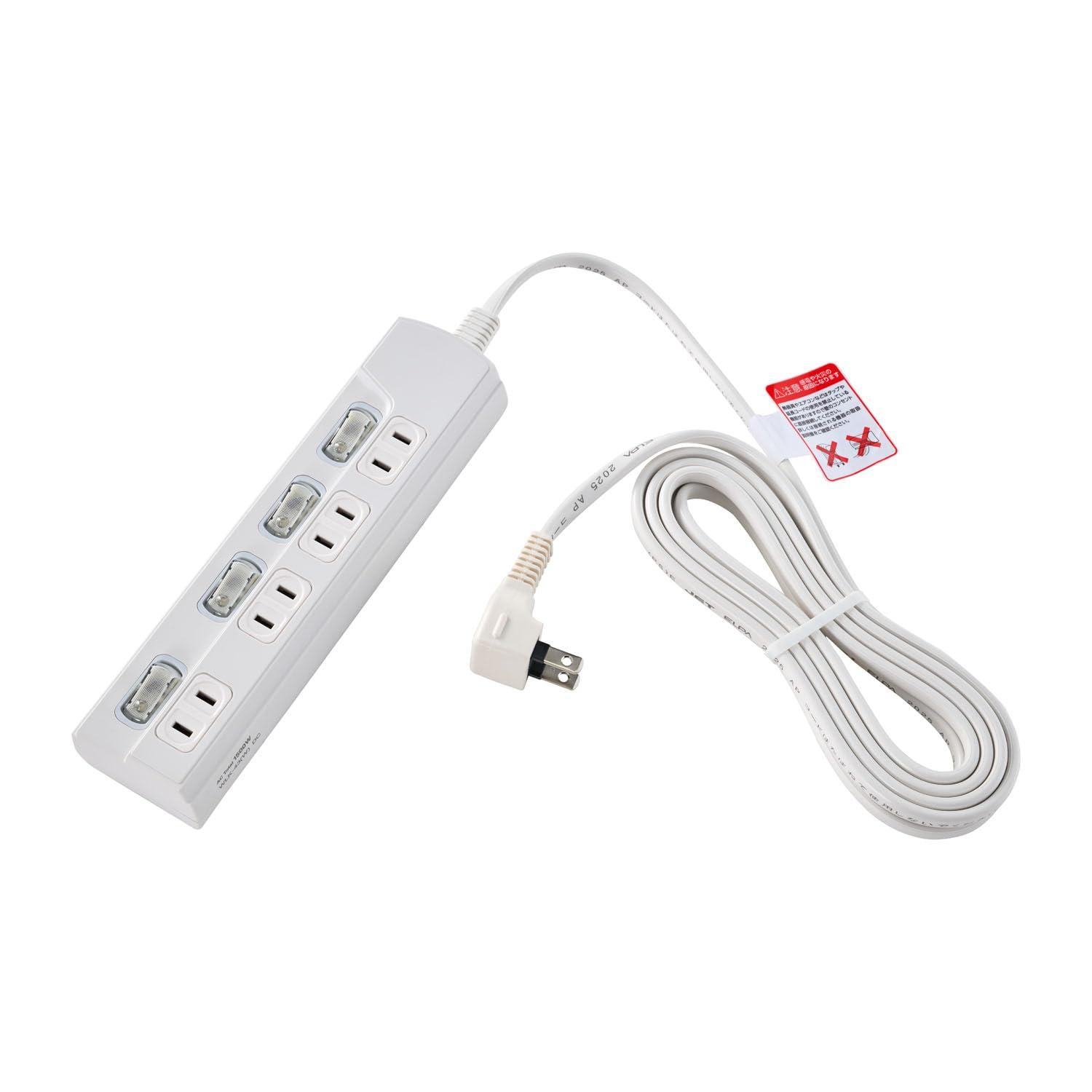 ELPA Power Strip with Individual Switches, 4 AC Outlets, 3m Cord Length WLK-43(W)