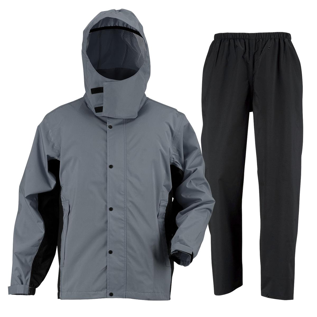 [Document] Rain Suit with Helmet-Compatible Hood, Breathable Waterproof, Charcoal Gray, Size L