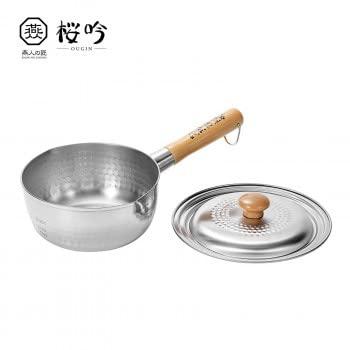Yokoyama Tsubame Artisan Sakura Gin Stainless Steel Yukihira Pot (Snow-Flat Pot) 18cm with Lid IH200V Induction Cooker Compatible OGS-500