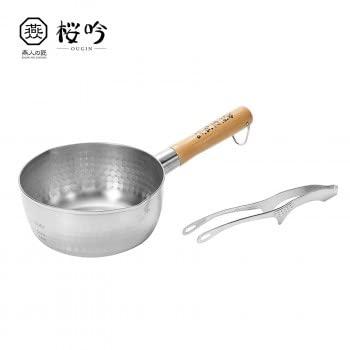 Yokoyama Tsubame Artisan Sakura Gin Stainless Steel Yukihira Pot (Snow-Flat Pot) 18cm with Tongs, IH 200V Induction Cooker Compatible OGS-501