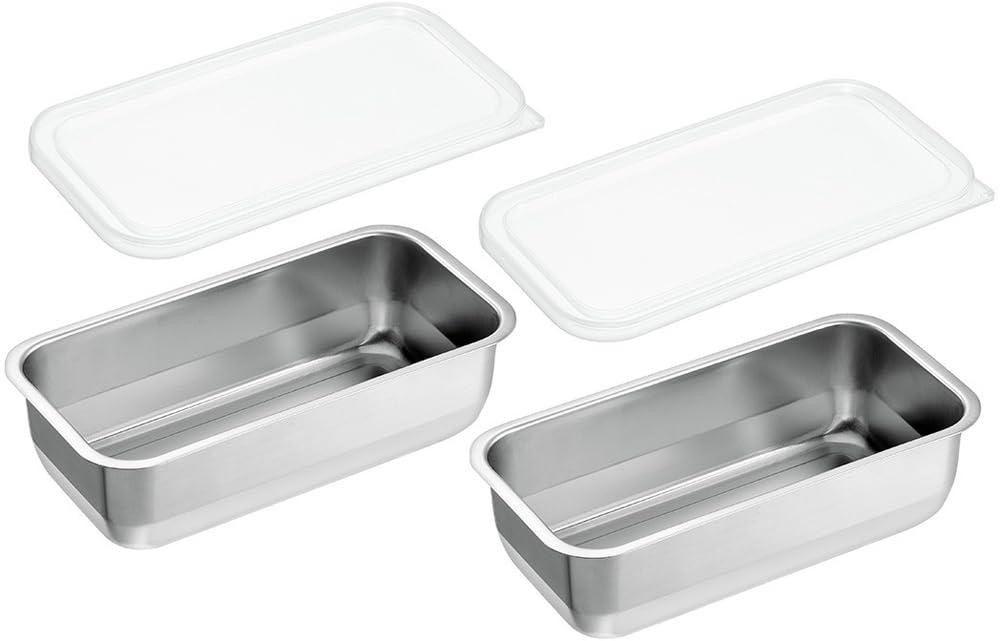 Yokoyama Yanagi-Juku Craftsmanship 1/3 Size Stainless Steel Tubs with Lids × 2 Each Convenient for Storage Hanging Holes Included YB-502