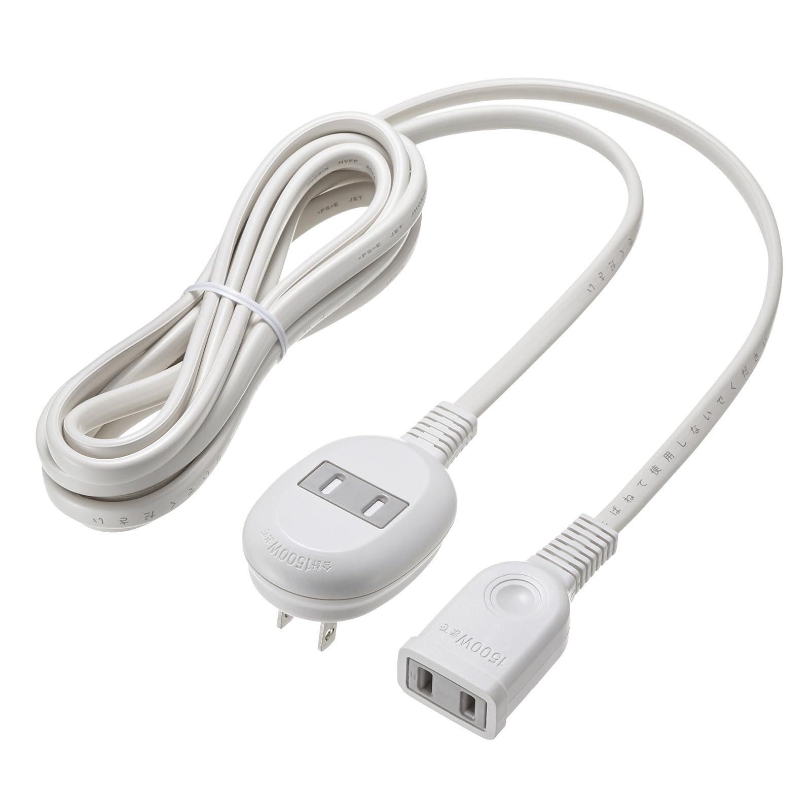 Sanwa Supply Plus 1-Outlet Extension Cord 2P・1 Outlet + 1 Outlet・3m White TAP-B8-3K