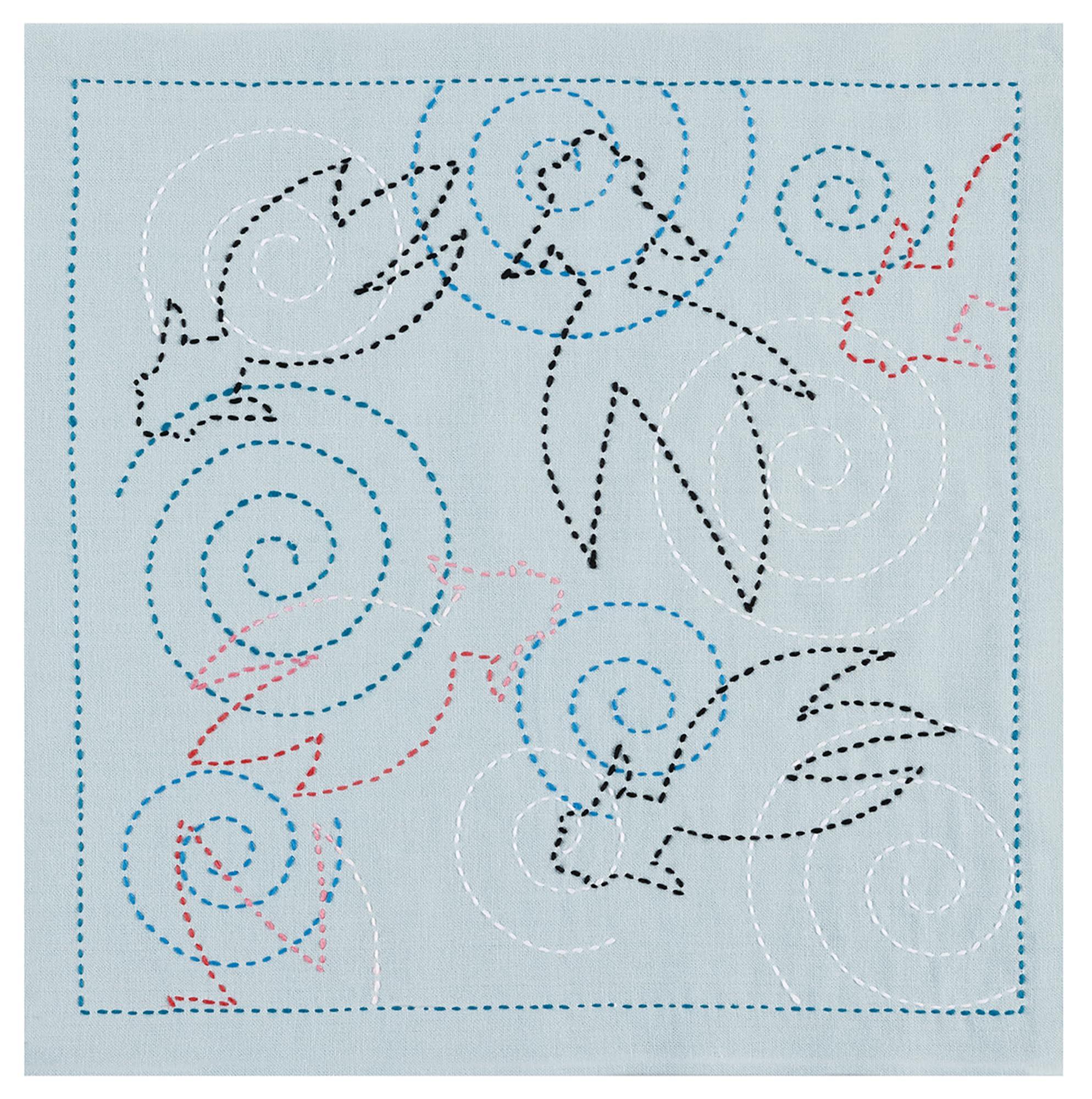Olimpas Sashiko Flower Dishcloth Kit Summer Cooling Goldfish (Light Blue) · Madder Dragonfly (Mustard)