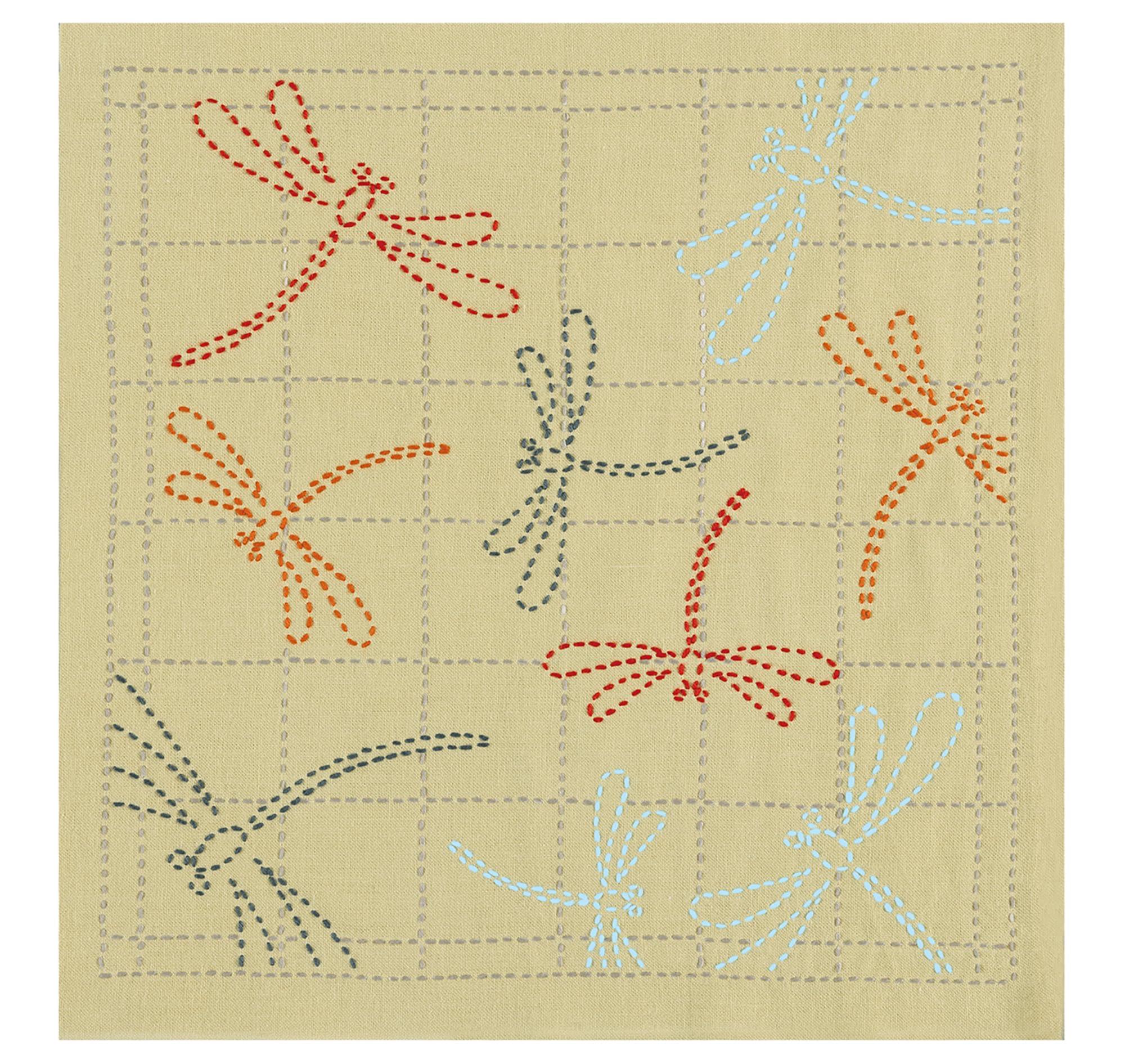 Olimpas Sashiko Flower Dishcloth Kit Summer Cooling Goldfish (Light Blue) · Madder Dragonfly (Mustard)